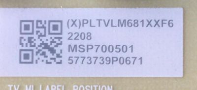 FUENTE DE PODER PARA TV INSIGNIA / NUMERO DE PARTE PLTVLM681XXF6 / 715GA025-P01-008-003M / (X)PLTVLM681XXF6 / 5773739P0671 / PANEL TPT700WR-U2T01.D REV:S04F / DISPLAY CV700U2-T01- REV:04 / MODELO NS-70F301NA23	 - Imagen 4